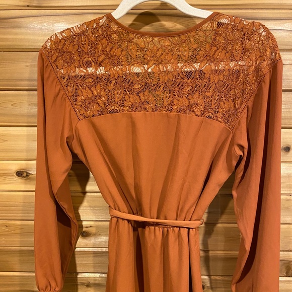 Burnt-Orange Long Sleeve Party Dress Sz Medium - Picture 7 of 8